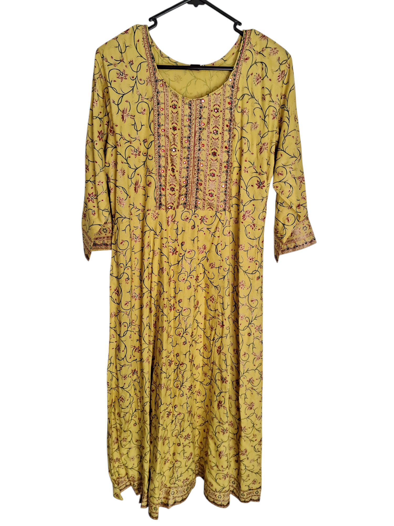 Mustard Yellow Floral Embroidered Kurti, size 40
