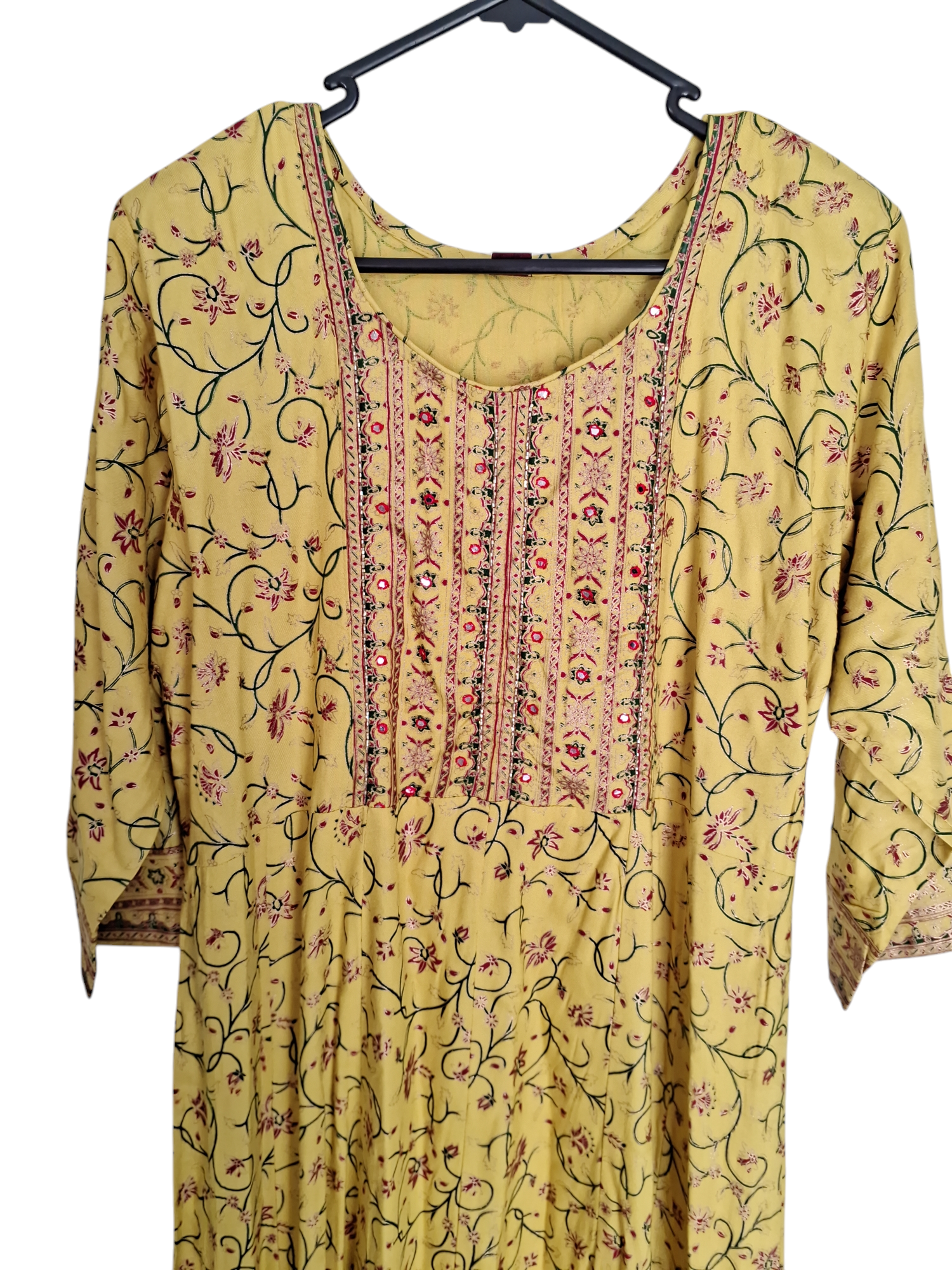 Mustard Yellow Floral Embroidered Kurti, size 40