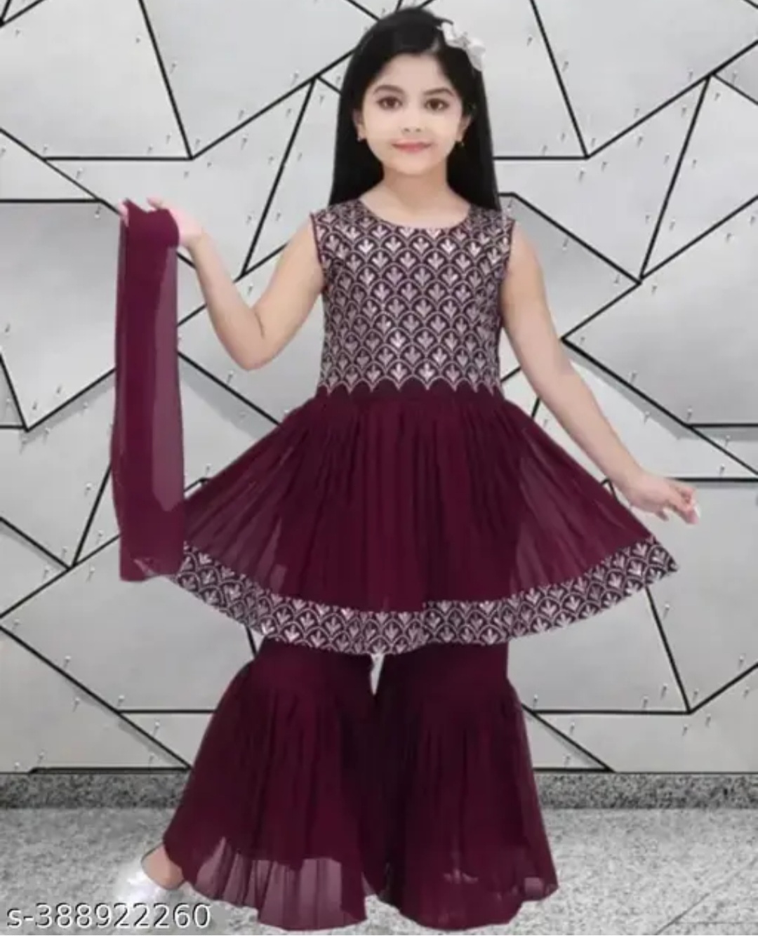 Purple Sharara with frock kurti, Size 26 (5 & 6 years)