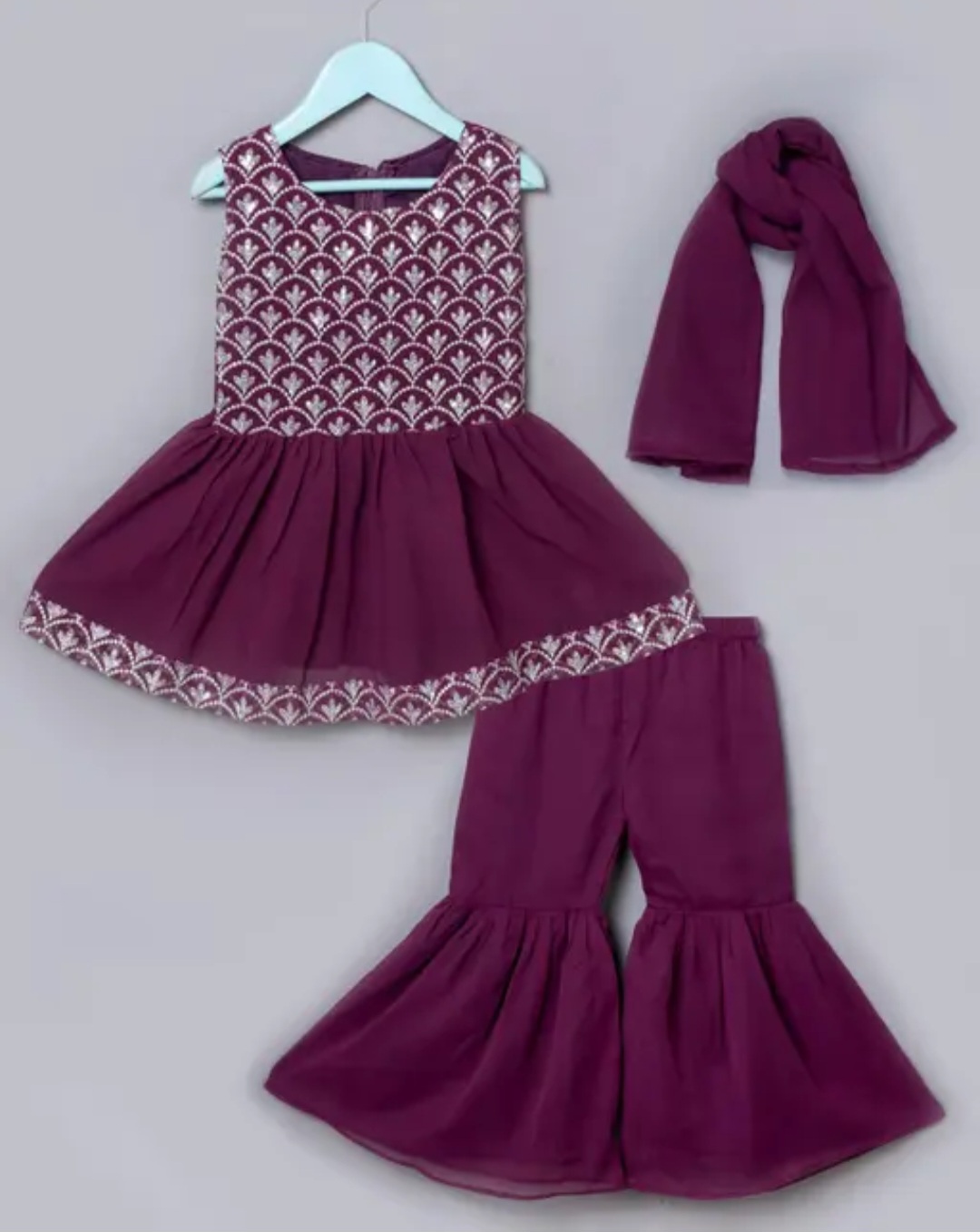 Purple Girl's Sharara Suit, Size 20 (2 years)