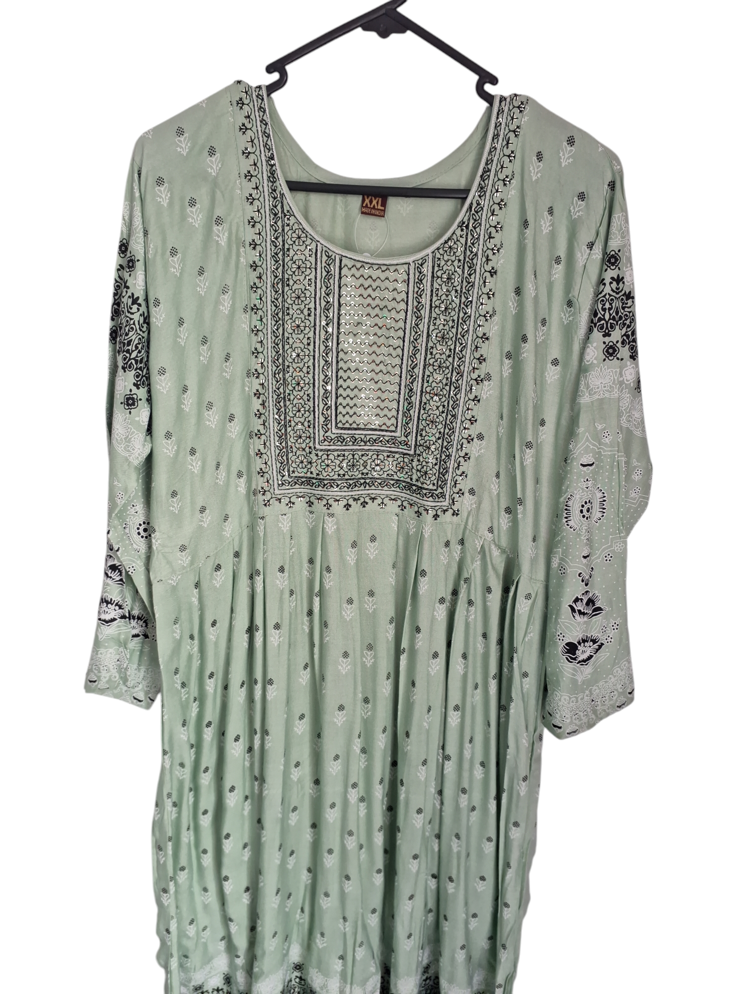 Embroidered and printed Pisctachio Flair Kurti, Size 42