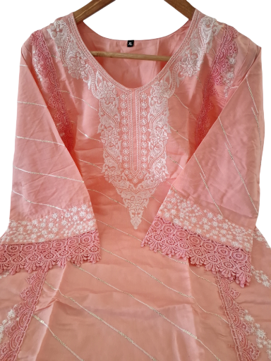 Embroidered peach colored Pakistani style Palazzo suit, size 38, 40, 42 and 44