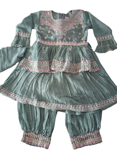 Embroidered Afghani Salwar suit with Flair kurti, Size 24 (4 years), 28 (7 years)
