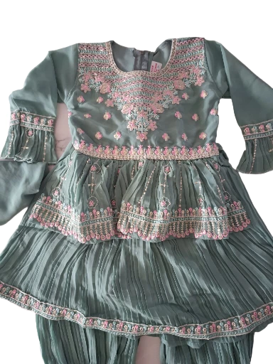Embroidered Afghani Salwar suit with Flair kurti, Size 24 (4 years), 28 (7 years)