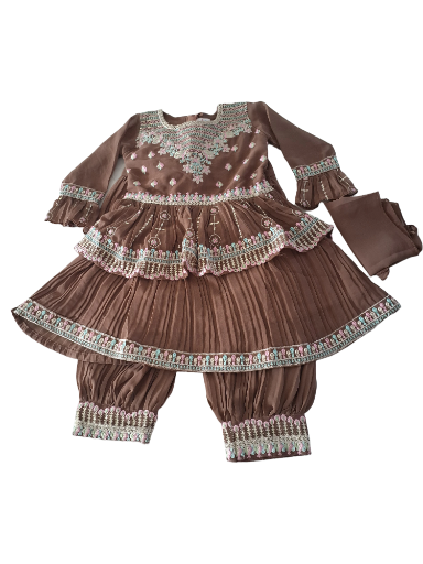 Embroidered Afghani Salwar suit with Flair kurti, Size 24 (4 years) 