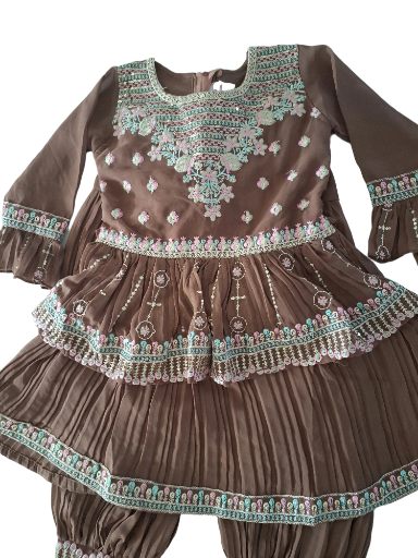 Embroidered Afghani Salwar suit with Flair kurti, Size 24 (4 years) 