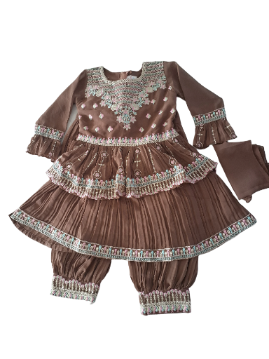 Embroidered Afghani Salwar suit with Flair kurti, Size 24 (4 years) 