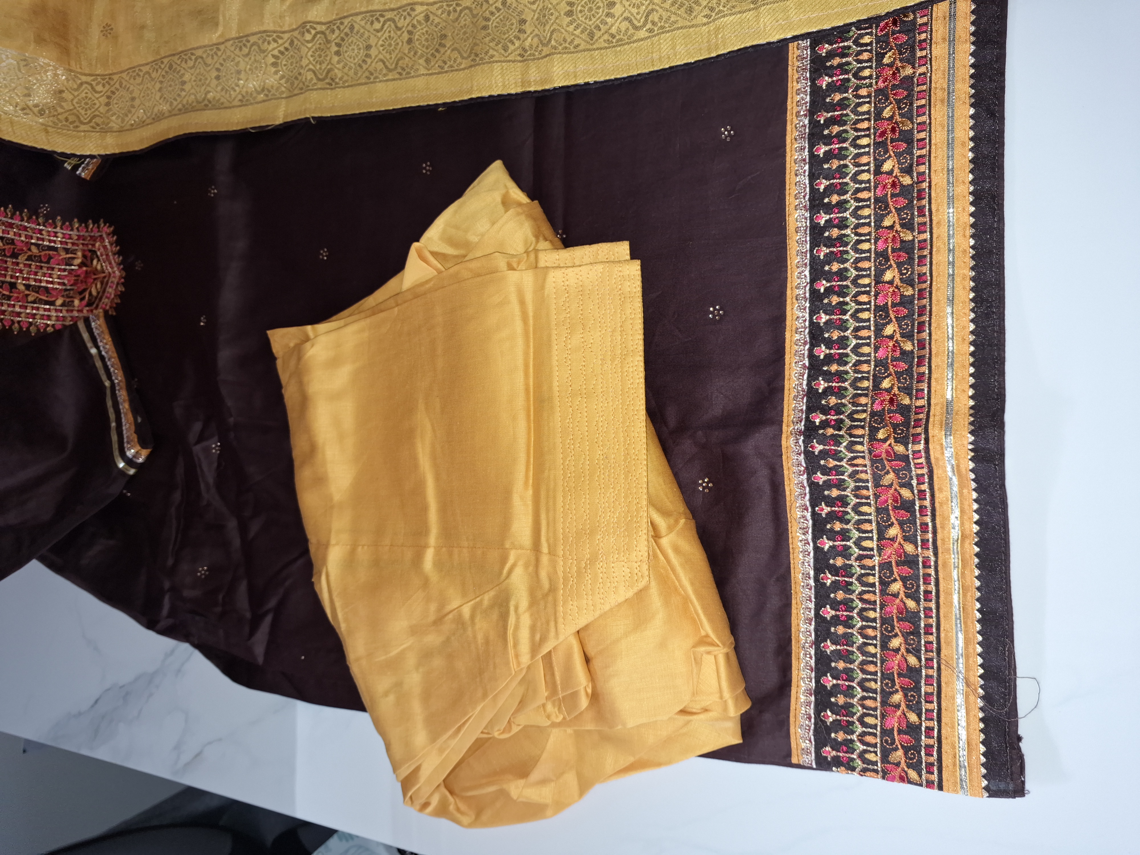 Coffee brown and Yellow Salwar Suit Size 42