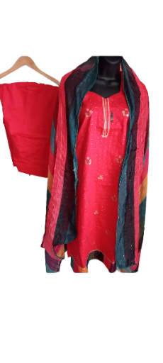 Red Salwar suit with Multicolor Dupatta, size 42 