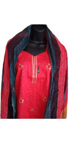 Red Salwar suit with Multicolor Dupatta, size 42 