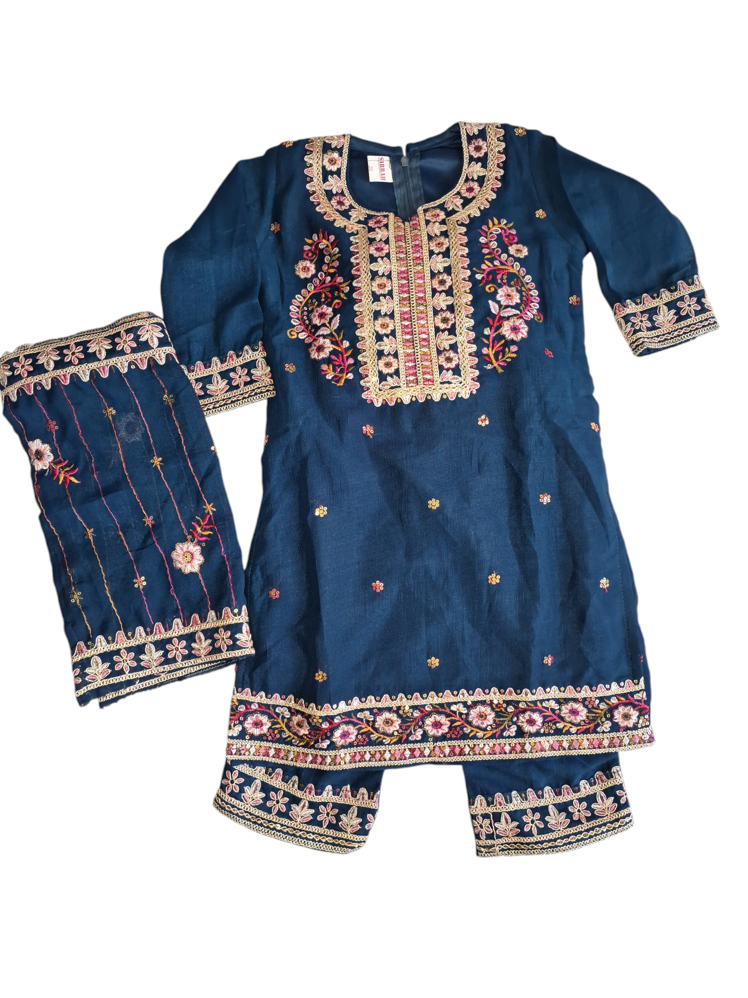 Long Kurti Embroidered Plazzo Suit, Size 22 (3-4 years)