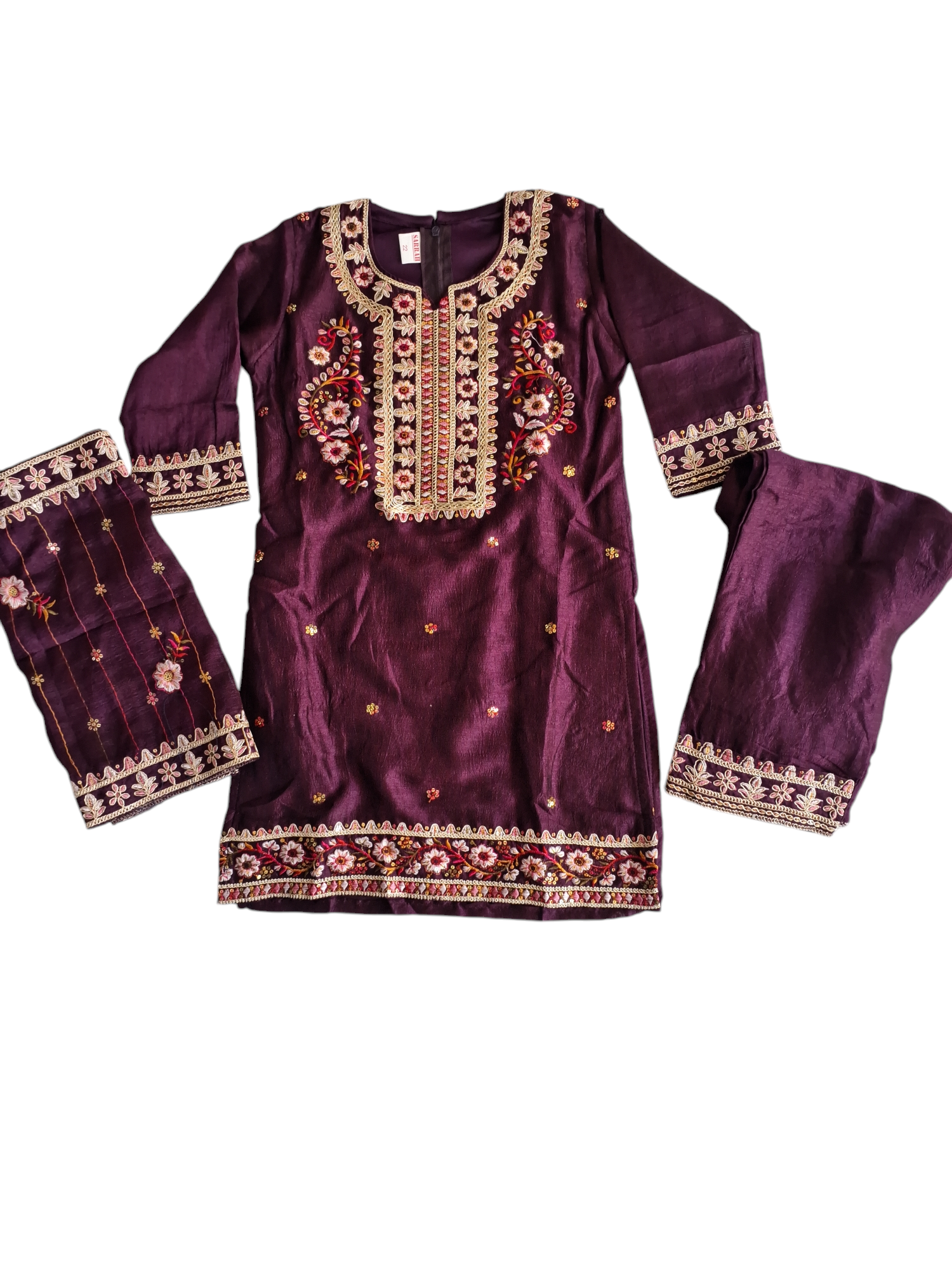 Long Kurti Embroidered Plazzo Suit, Size 20 (2-3 years), 