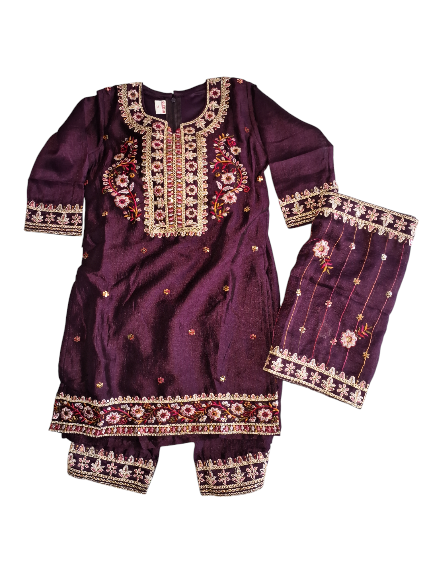 Long Kurti Embroidered Plazzo Suit, Size 20 (2-3 years), 