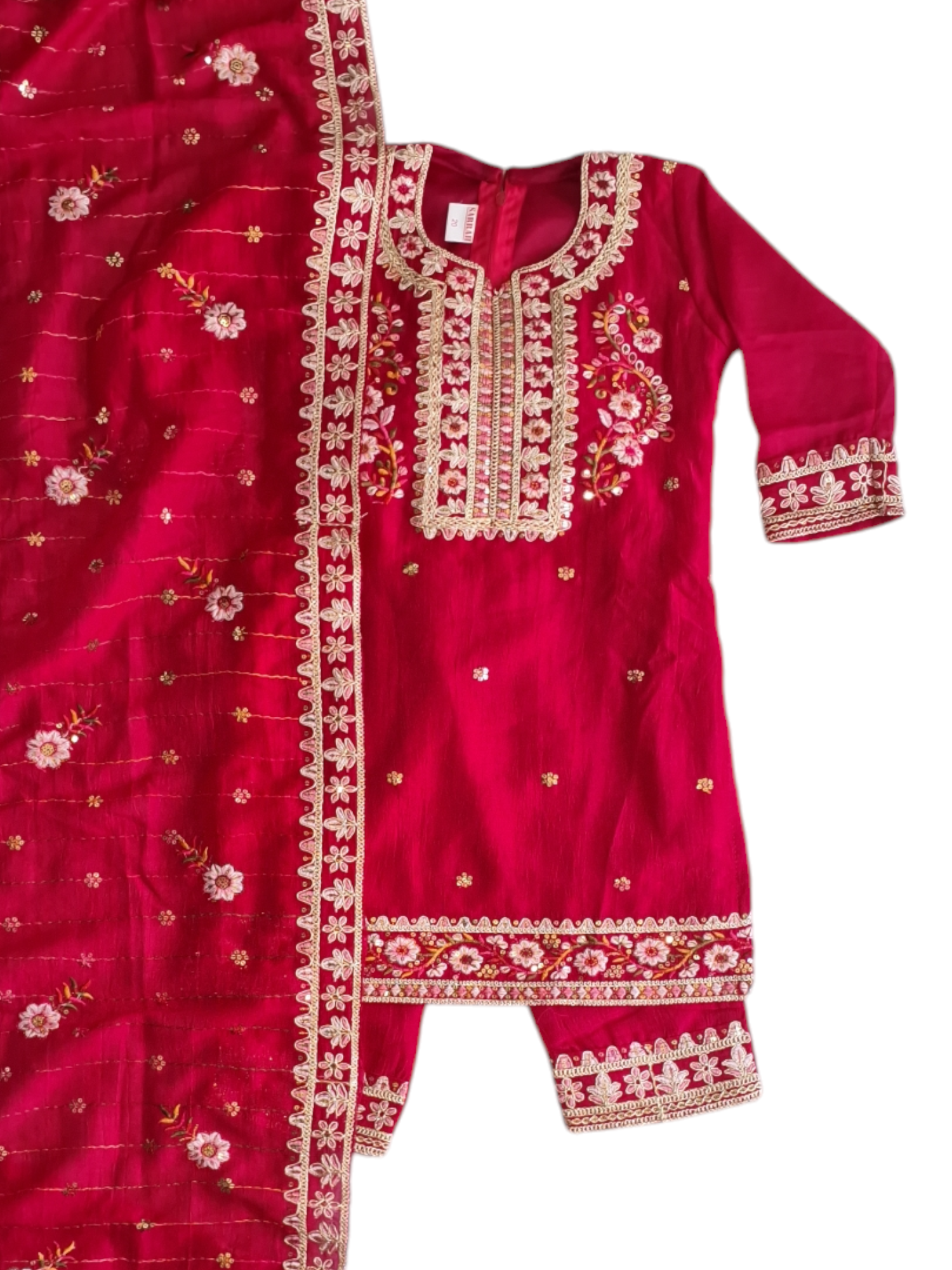 Long Kurti Embroidered Plazzo Suit, Size 20 (2-3 years), 