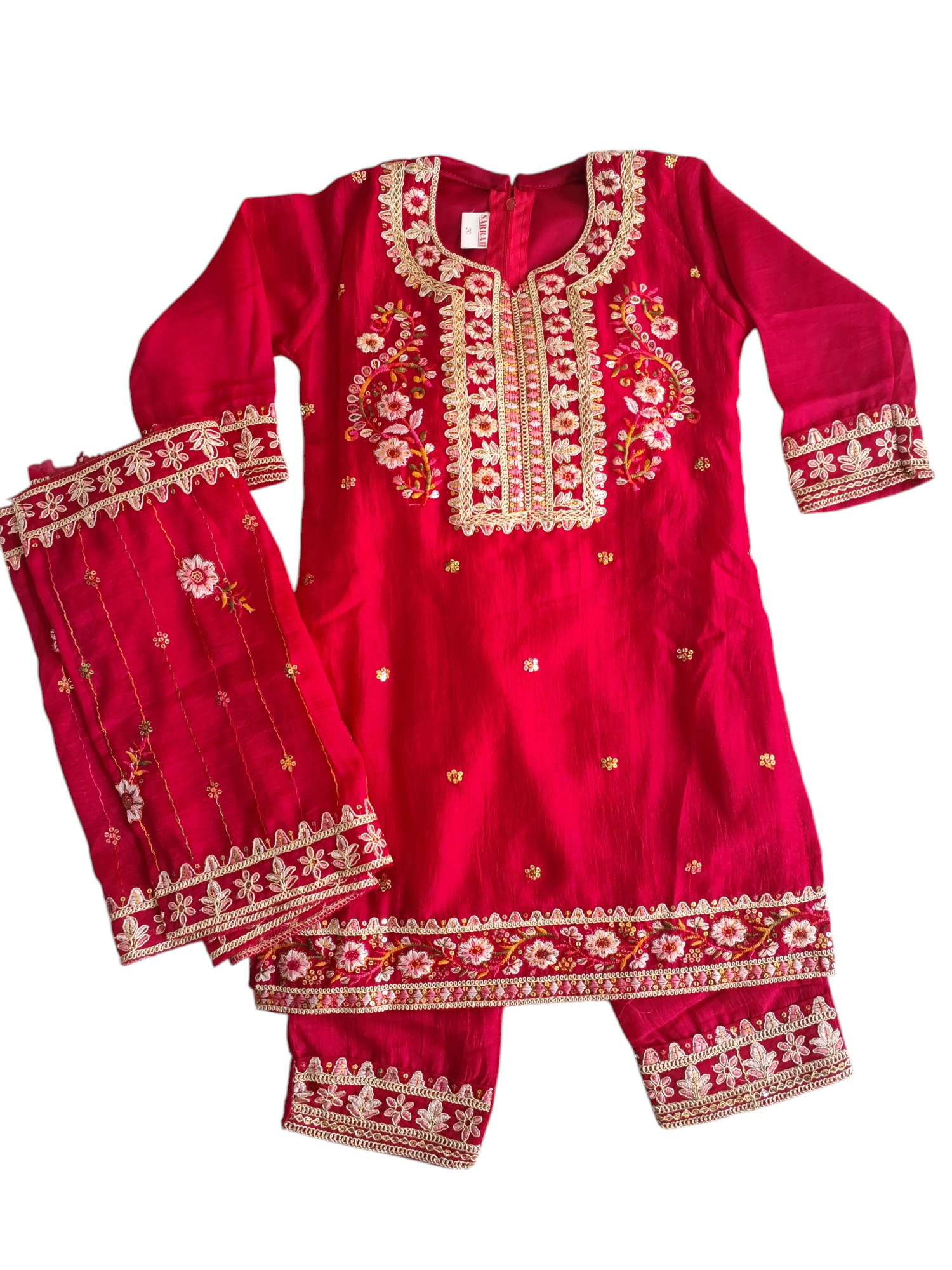 Long Kurti Embroidered Plazzo Suit, Size 20 (2-3 years),