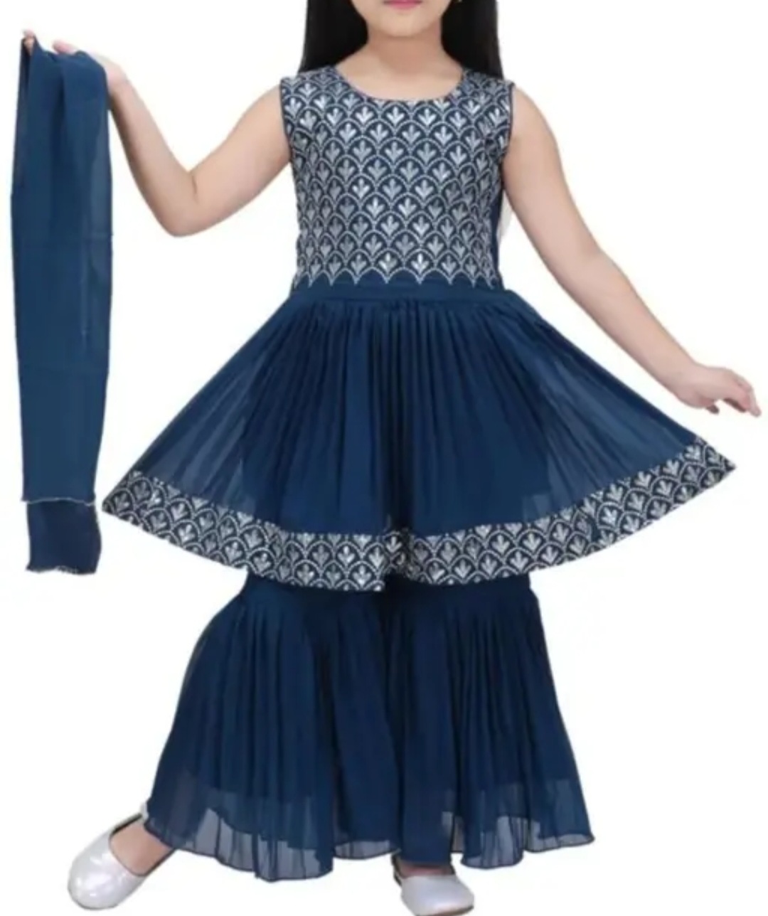 Blue Girl's kids Sharara Suit, Size 24 (4 years)