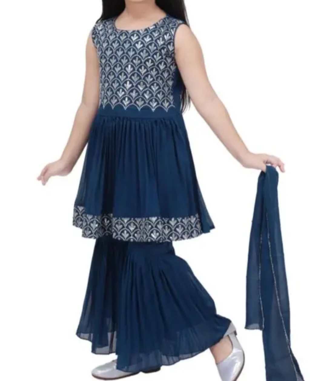 Blue Girl's kids Sharara Suit, Size 24 (4 years)