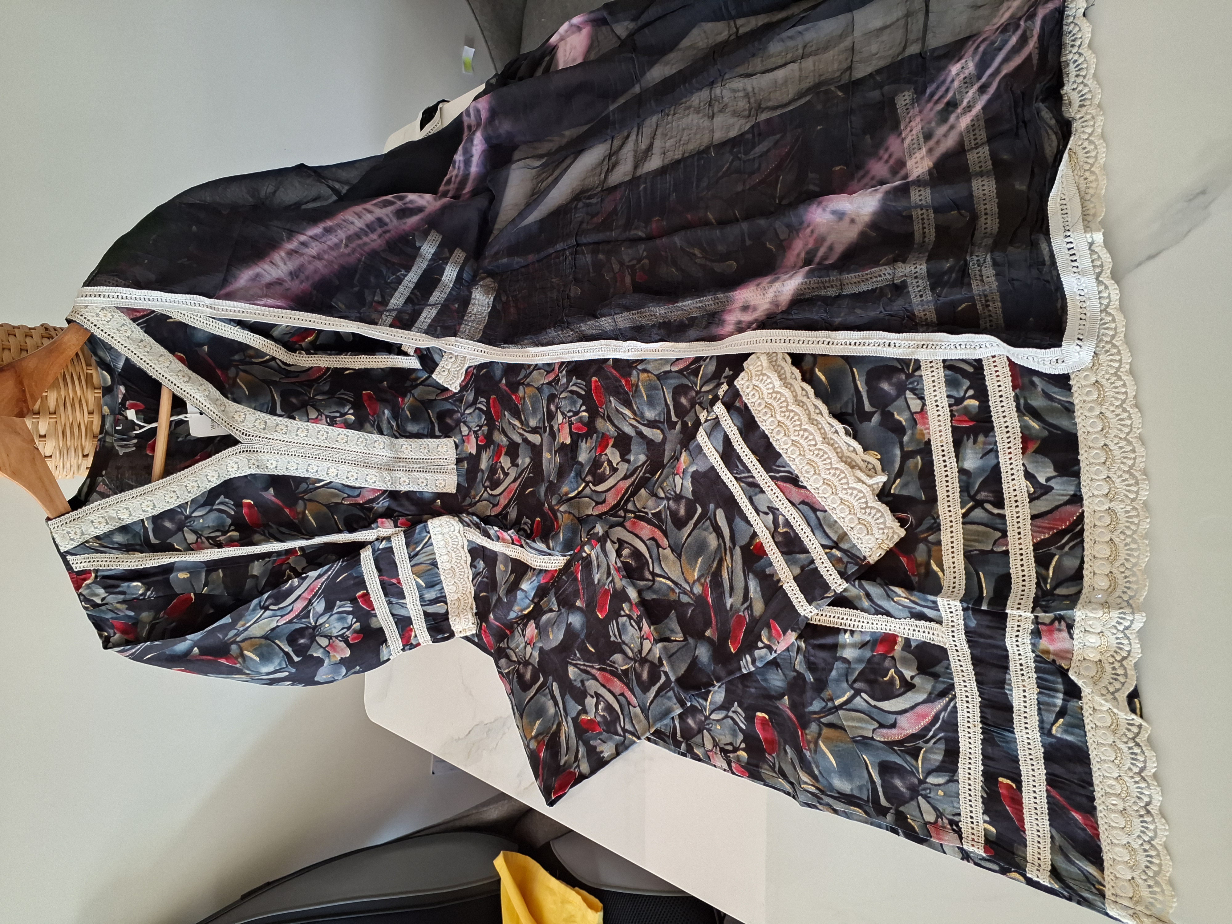 Printed Palazzo suit with Lace details, Size 38, 40 
