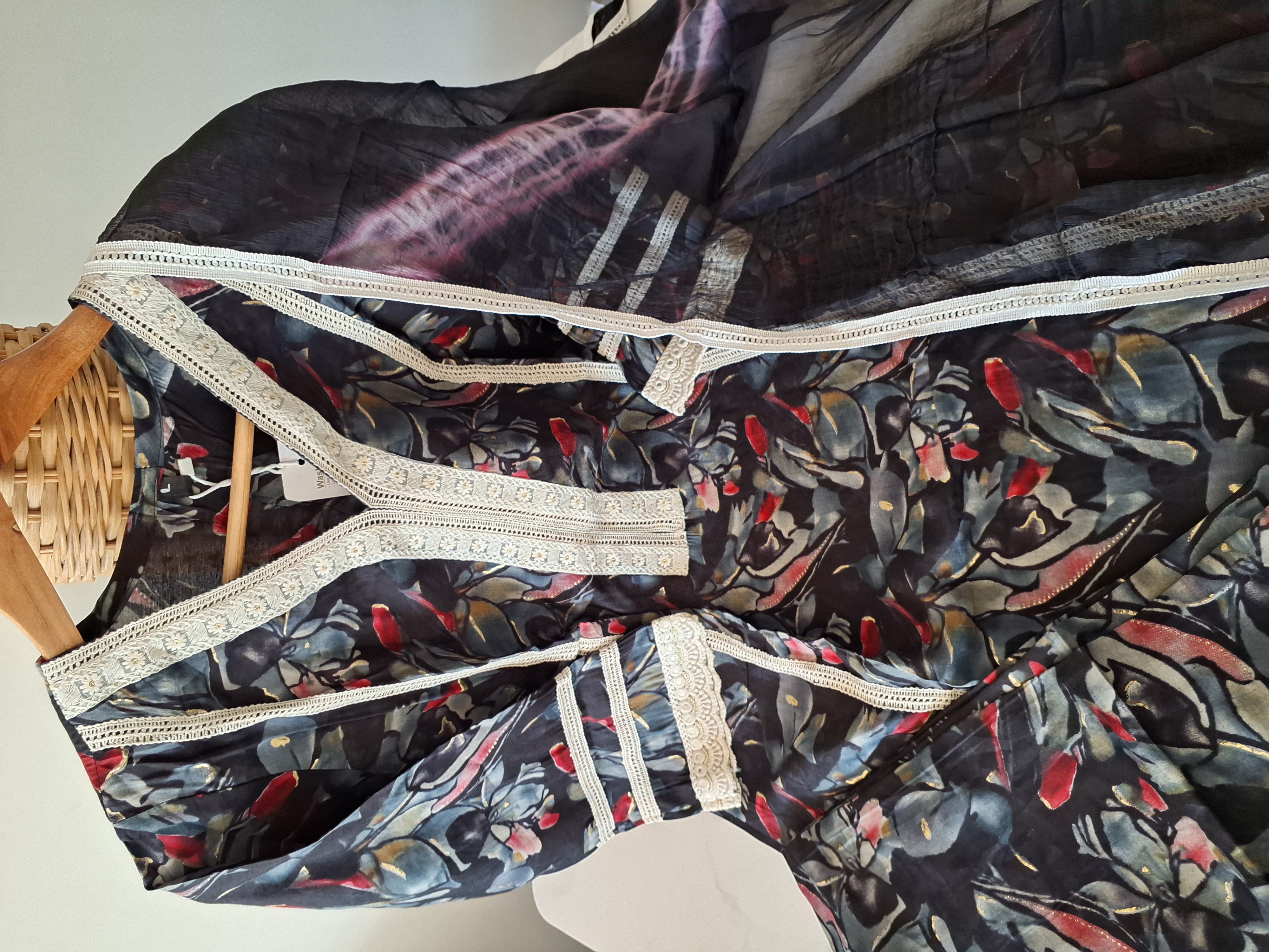 Printed Palazzo suit with Lace details, Size 38, 40 
