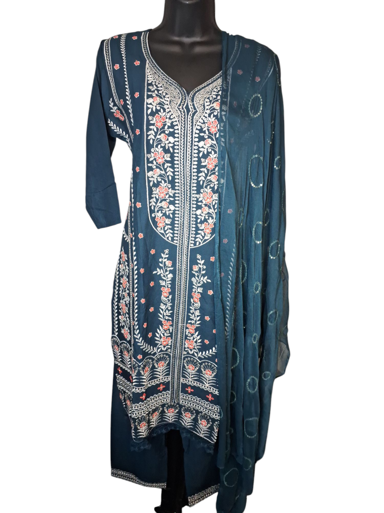 sizes 38, 40, and 42, Beautiful embroidered Rayon cotton Palazzo suit, 