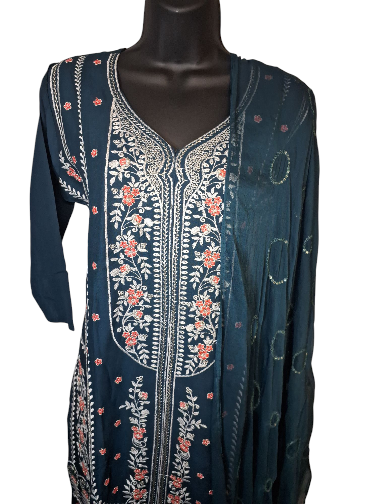sizes 38, 40, and 42, Beautiful embroidered Rayon cotton Palazzo suit, 