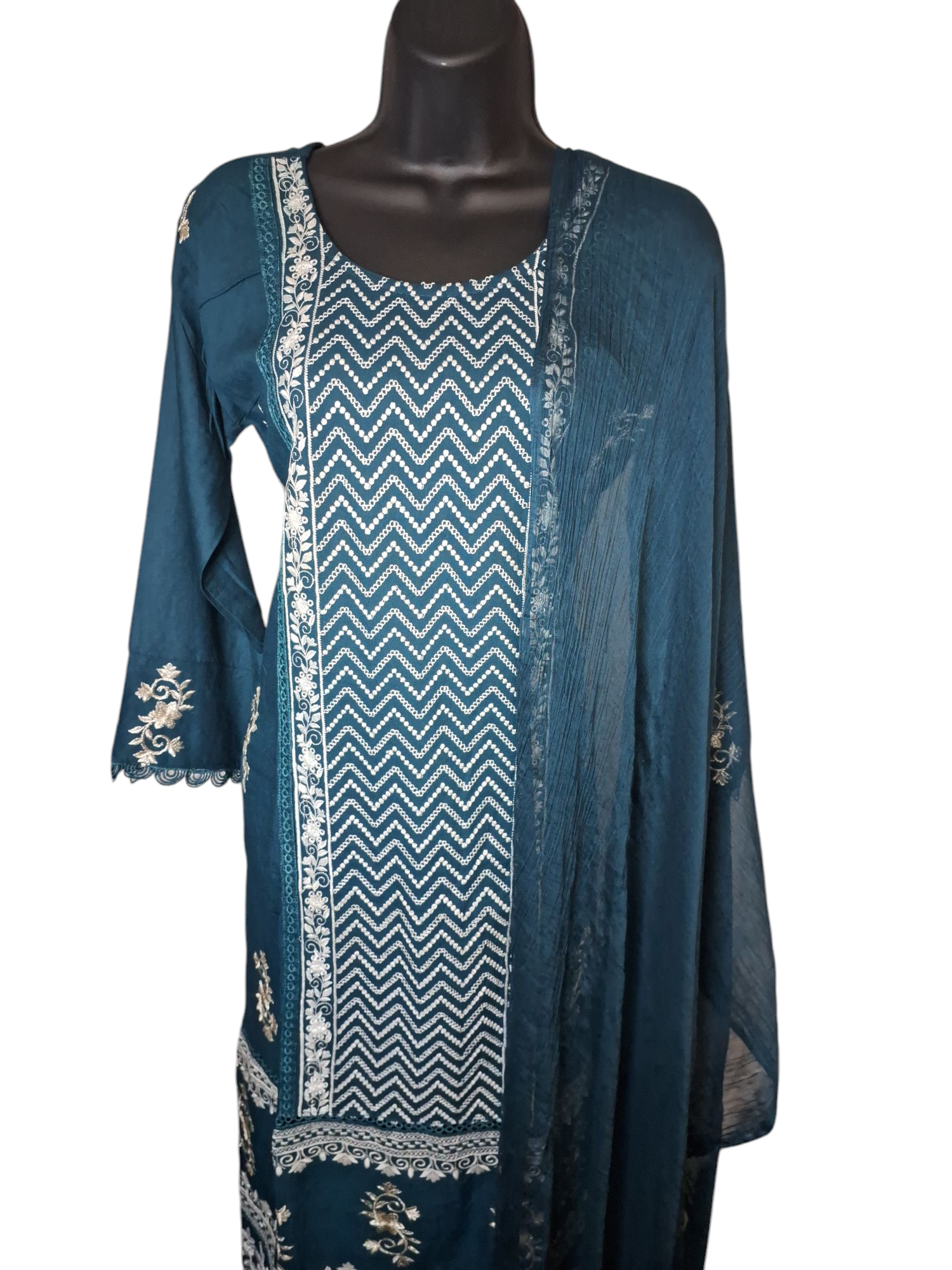 sizes 38, 40, and 42, Rayon cotton embroidered Palazzo suit,