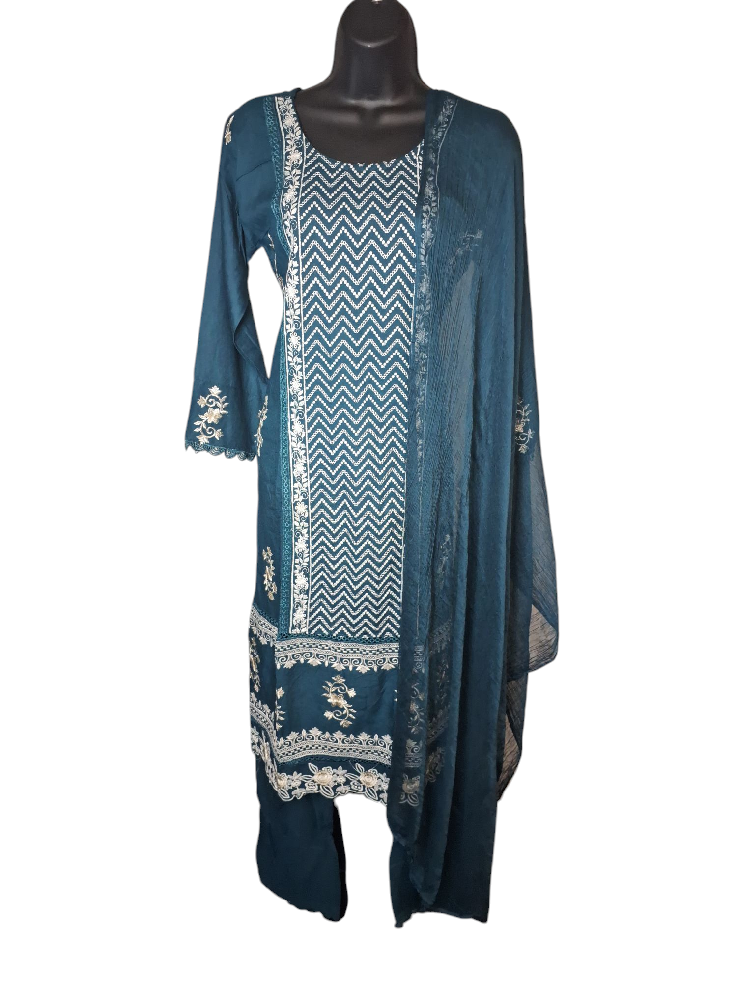 sizes 38, 40, and 42, Rayon cotton embroidered Palazzo suit, 