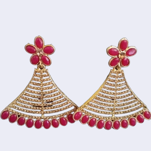 Elegant Magenta and Gold Jhumka Earrings