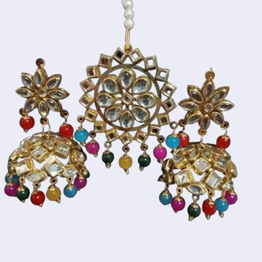 Traditional Indian earrings with tikka set 