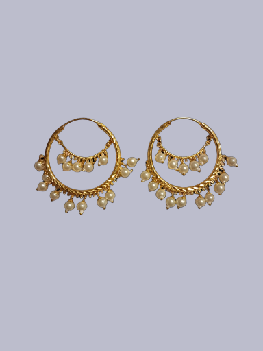 Golden Hoop Earrings with Pearl Drops