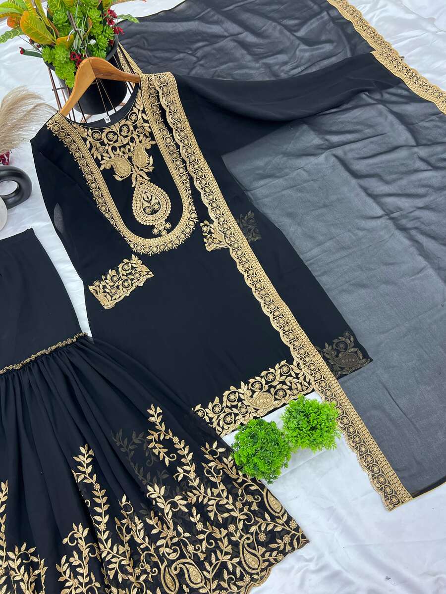 Embroidered Black Sharara Suit, size 40, 42 
