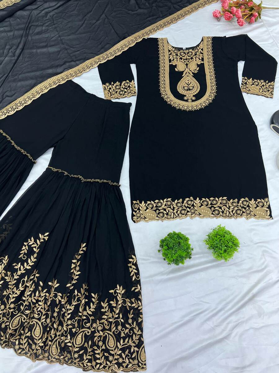Embroidered Black Sharara Suit, size 40, 42 