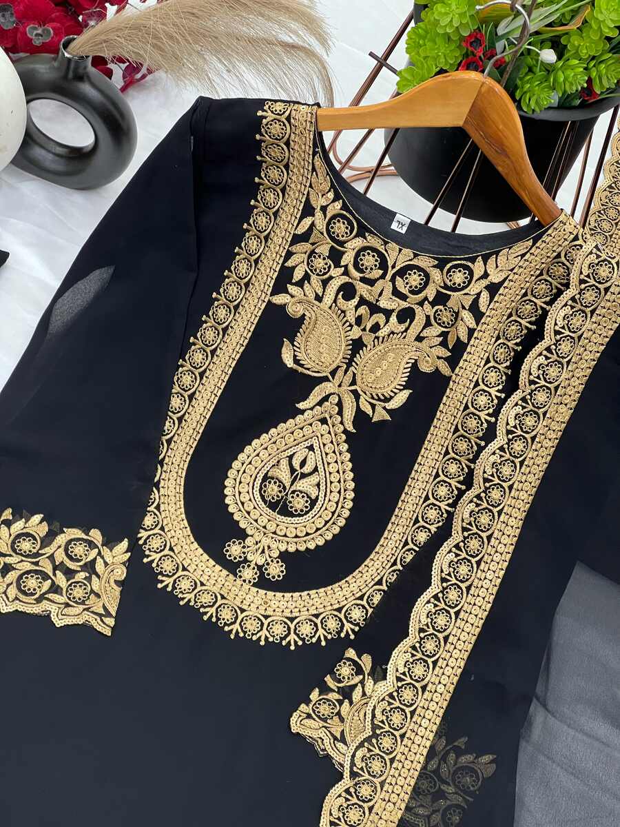 Embroidered Black Sharara Suit, size 40, 42 
