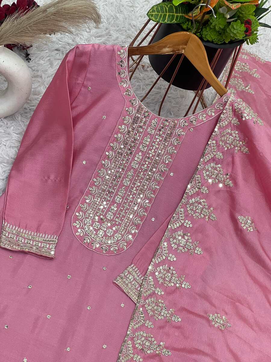Embroidered baby pink Palazzo Suit, size 38 and 42