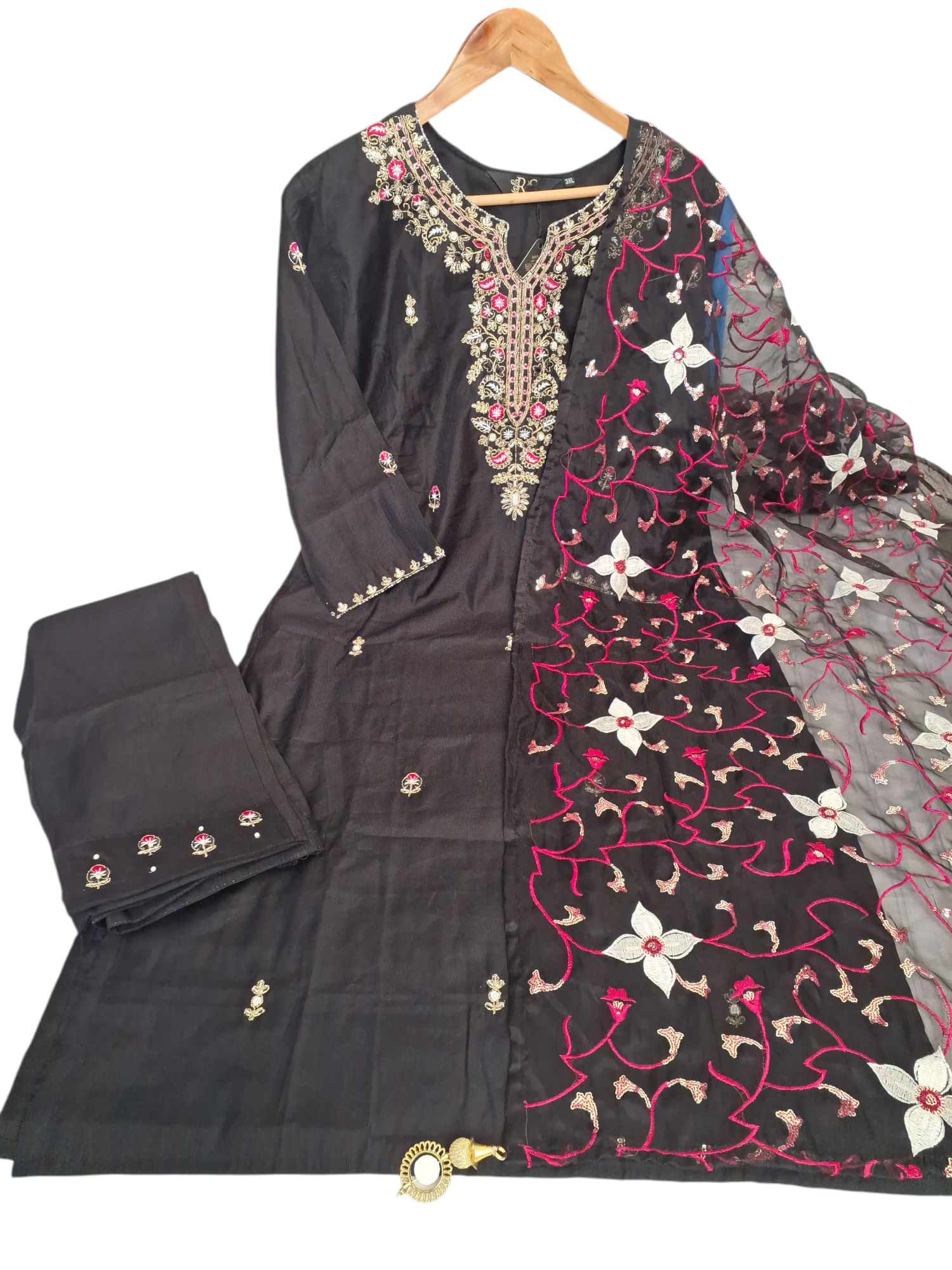 Black Embroidered Suit, size 46 left