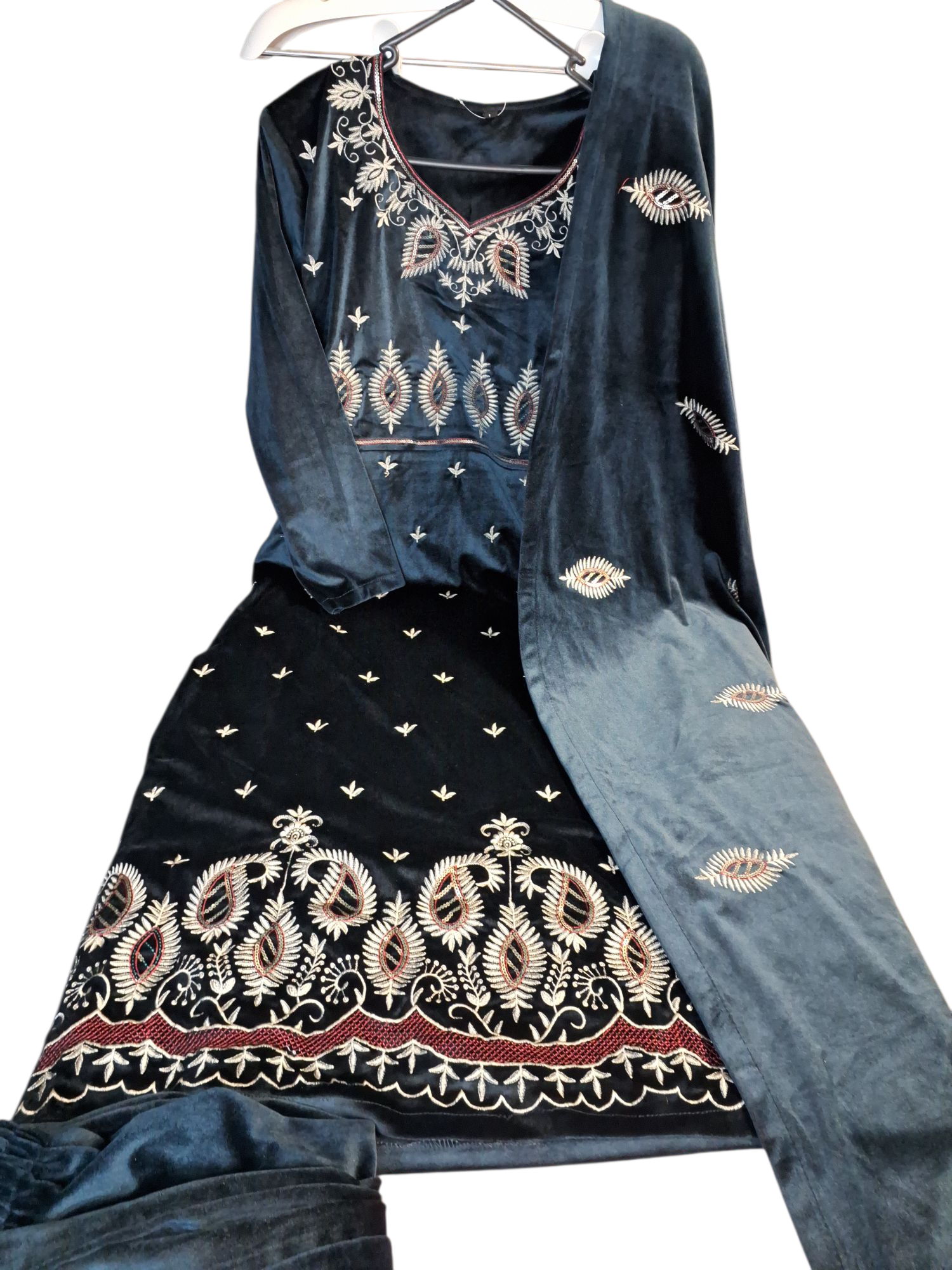 Velvet Embroidered Anarkali Palazzo suit, size 40 left