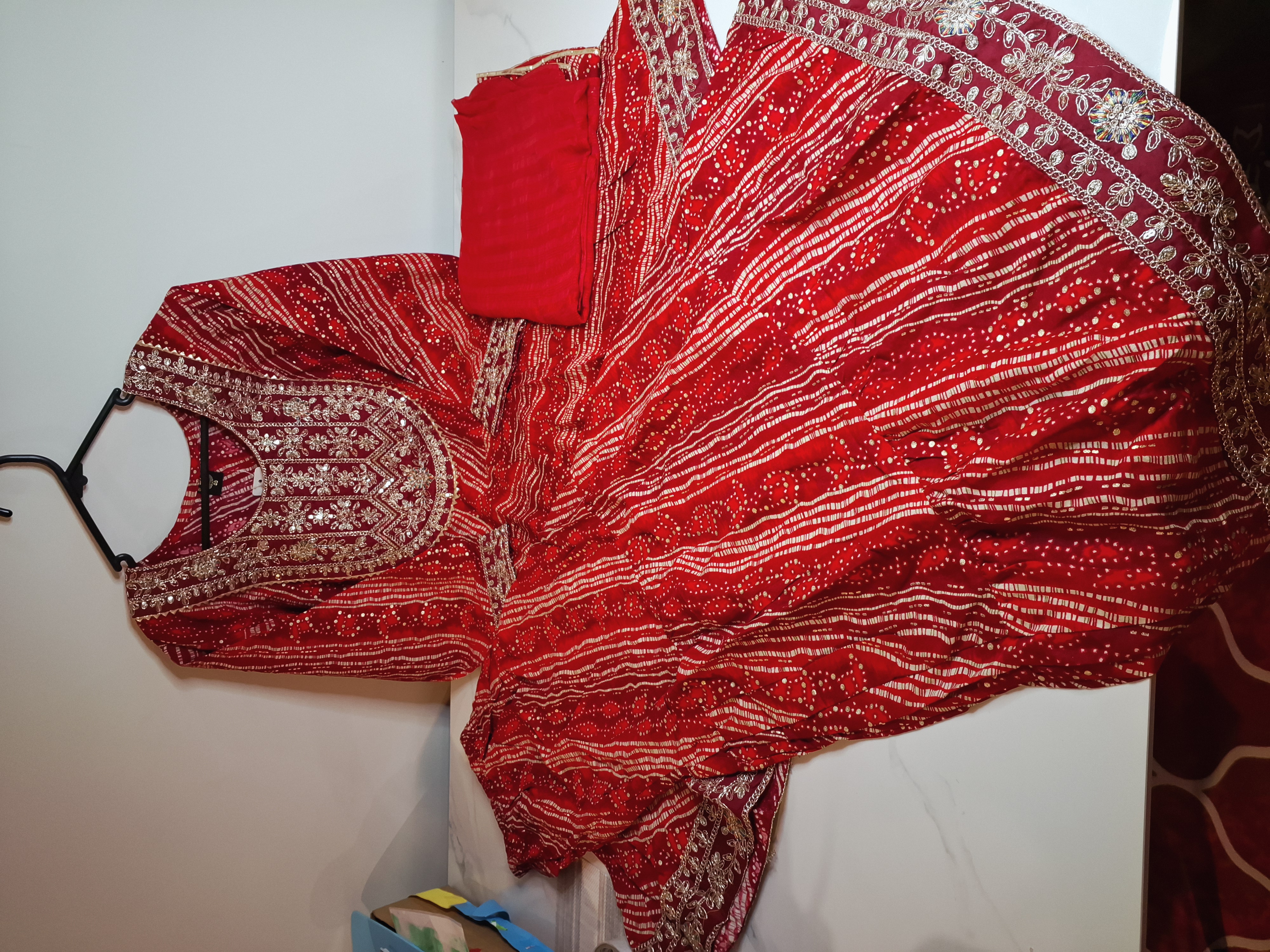 Red/ Maroon Short Anarkali with Sharara, Size, 40 and 42