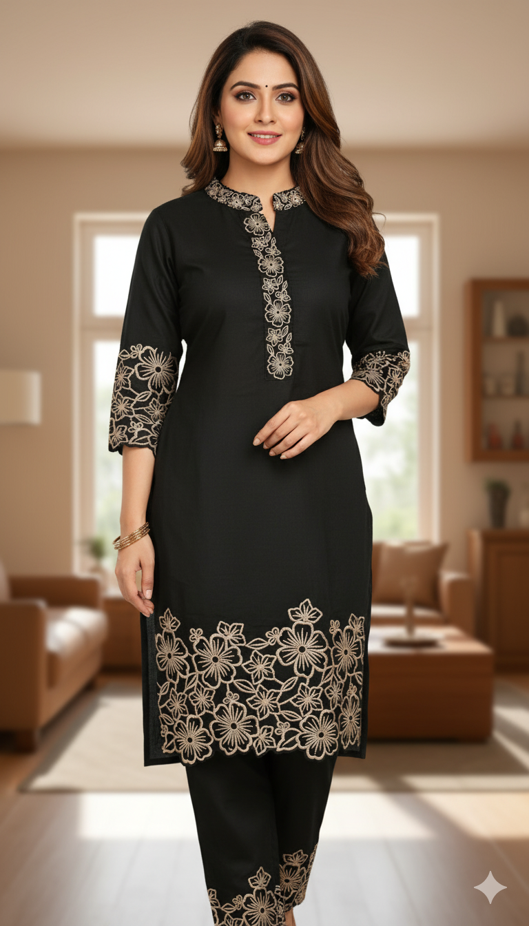 Black embroidered Co-ord set, size 44-46