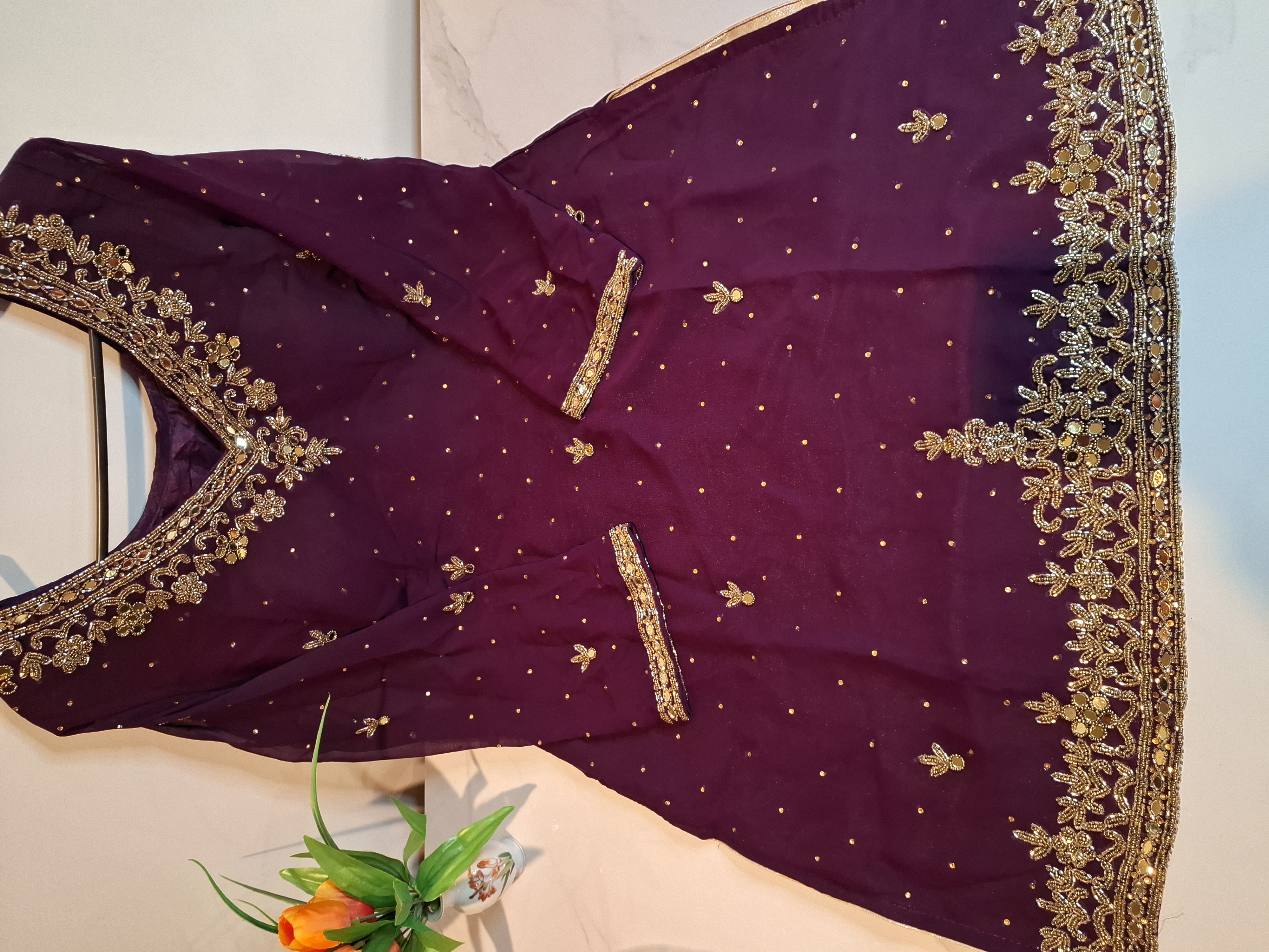 Hand work Wine Palazzo suit, size 40