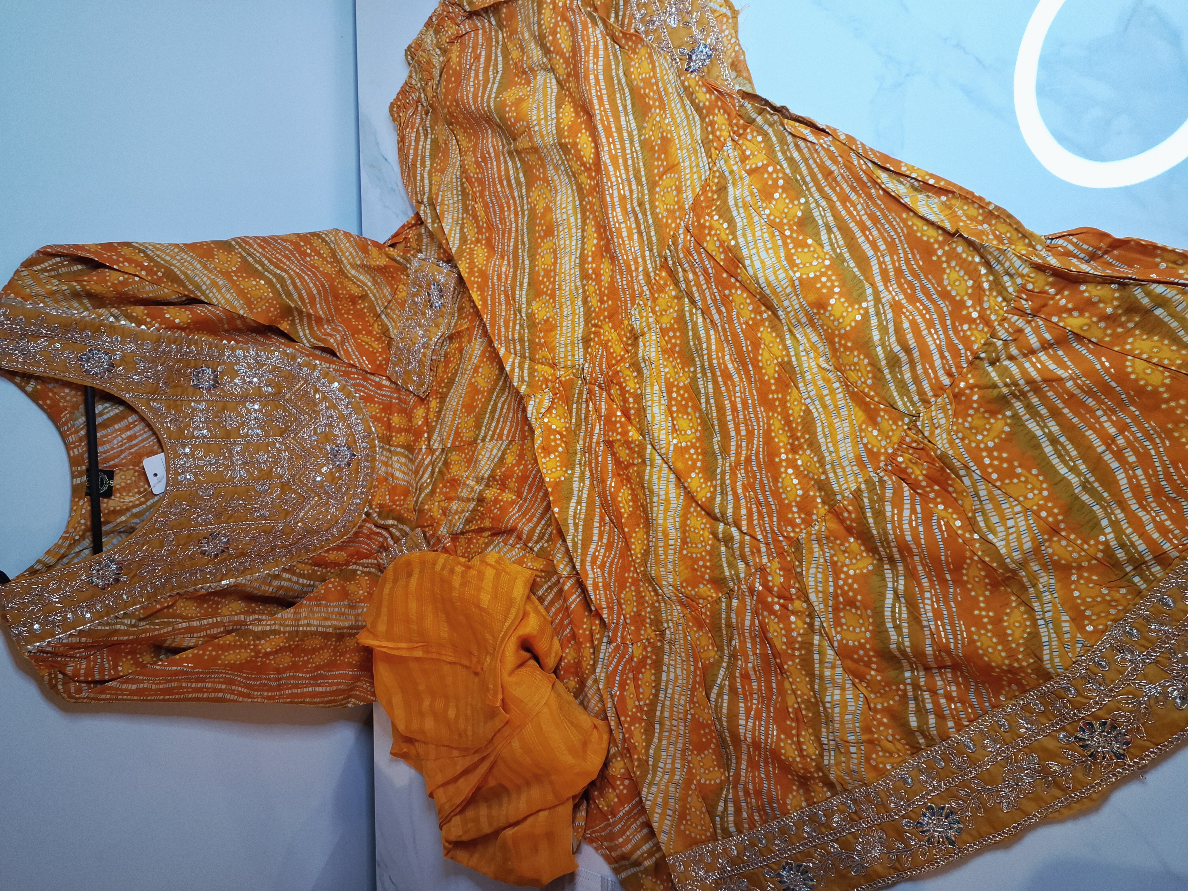 yellow/orange Short Anarkali with Sharara, Size, 40