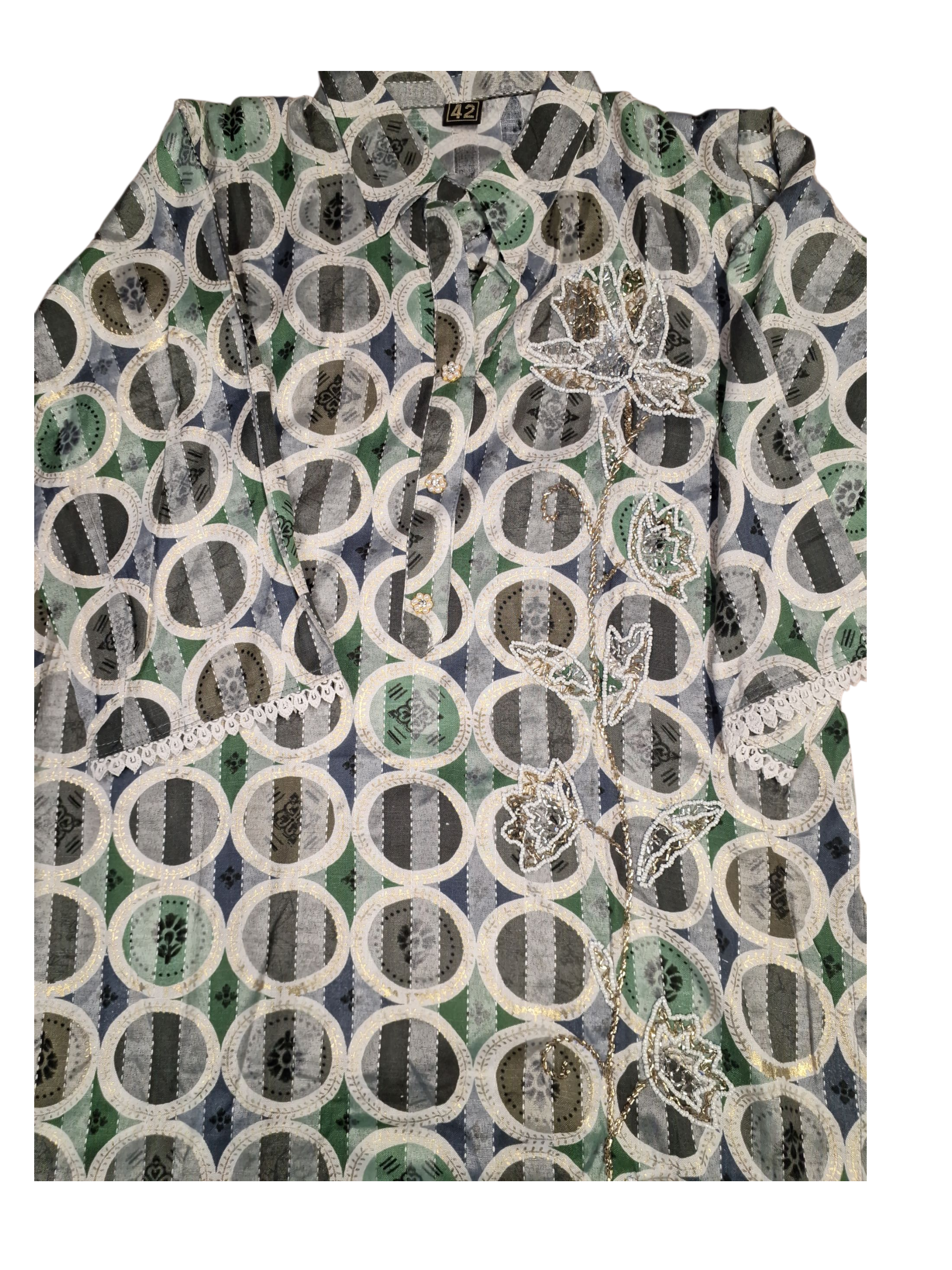 Printed and hand embroidered Co-ord set, size 42