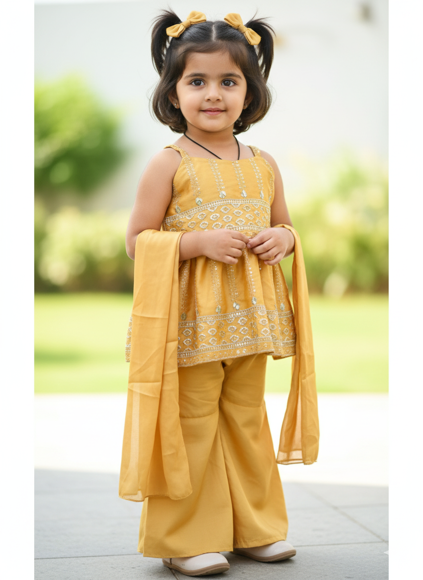 Yellow Embroidered Palazzo Suit, size 22 (3 years)