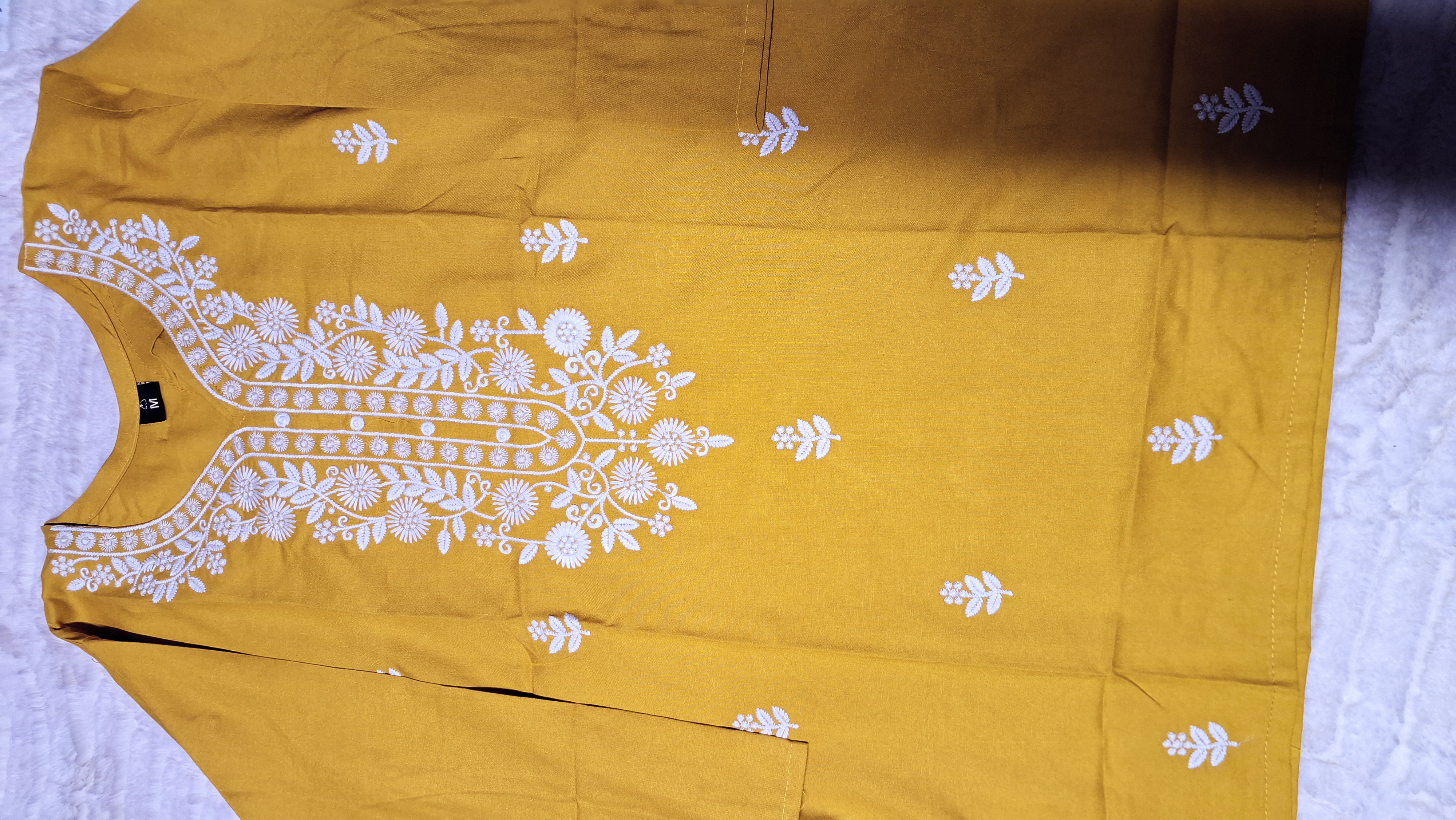 Yellow Lakhnavi Embroidered Kurti/ top