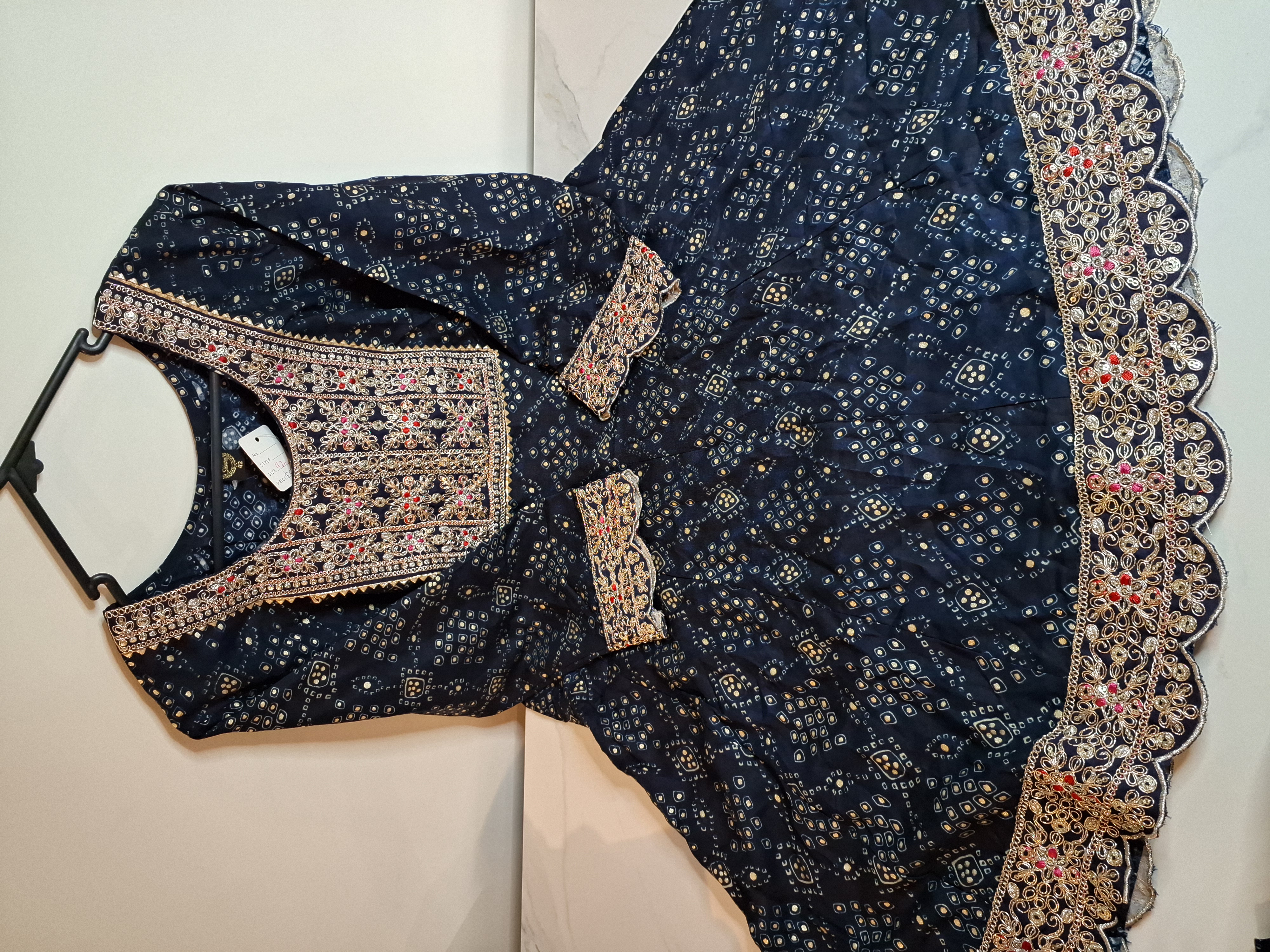 Navy Blue Short Anarkali with Sharara, Size, 42