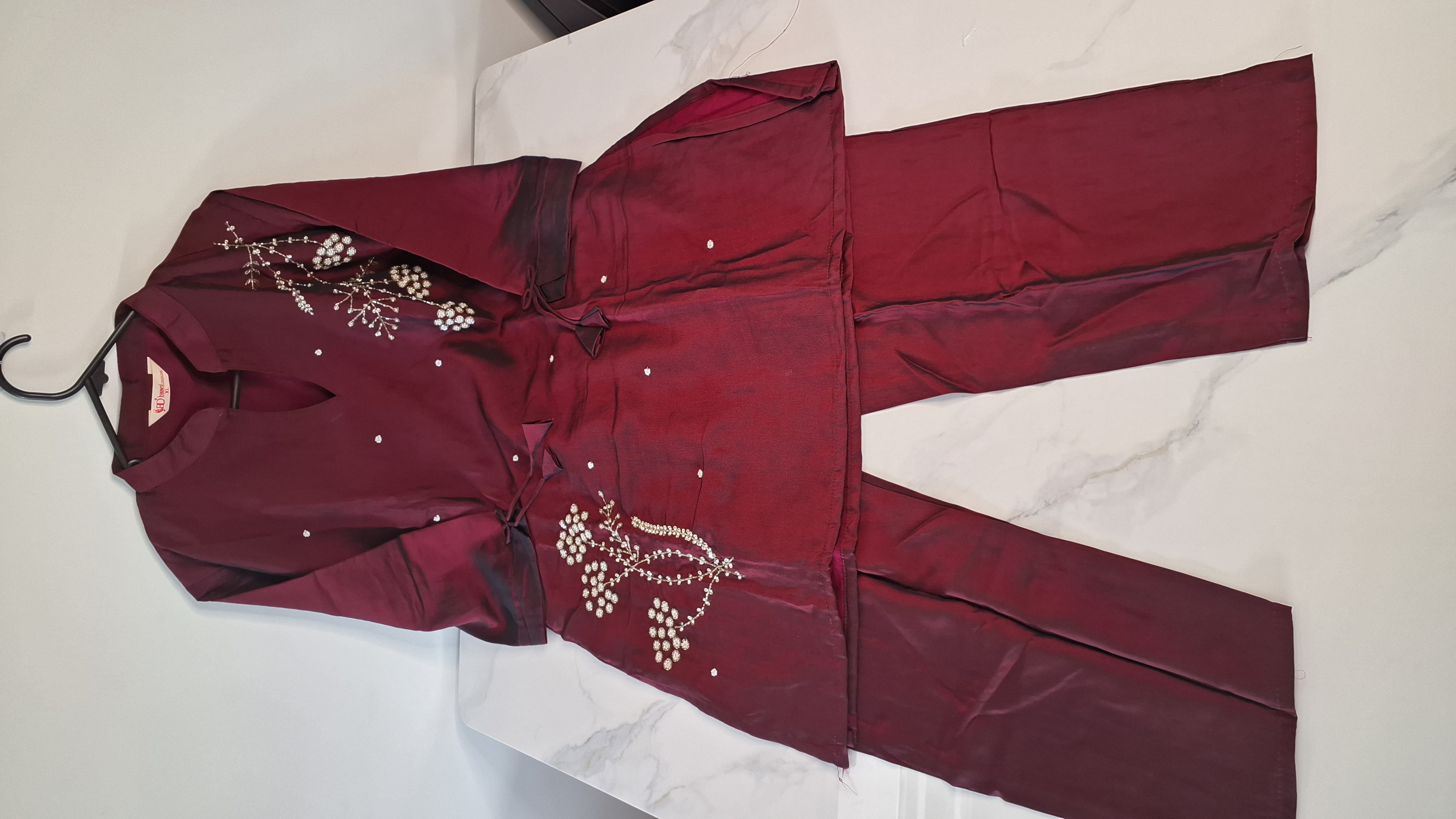 Hand Embroidered dark Maroon coord set size 40 and 42