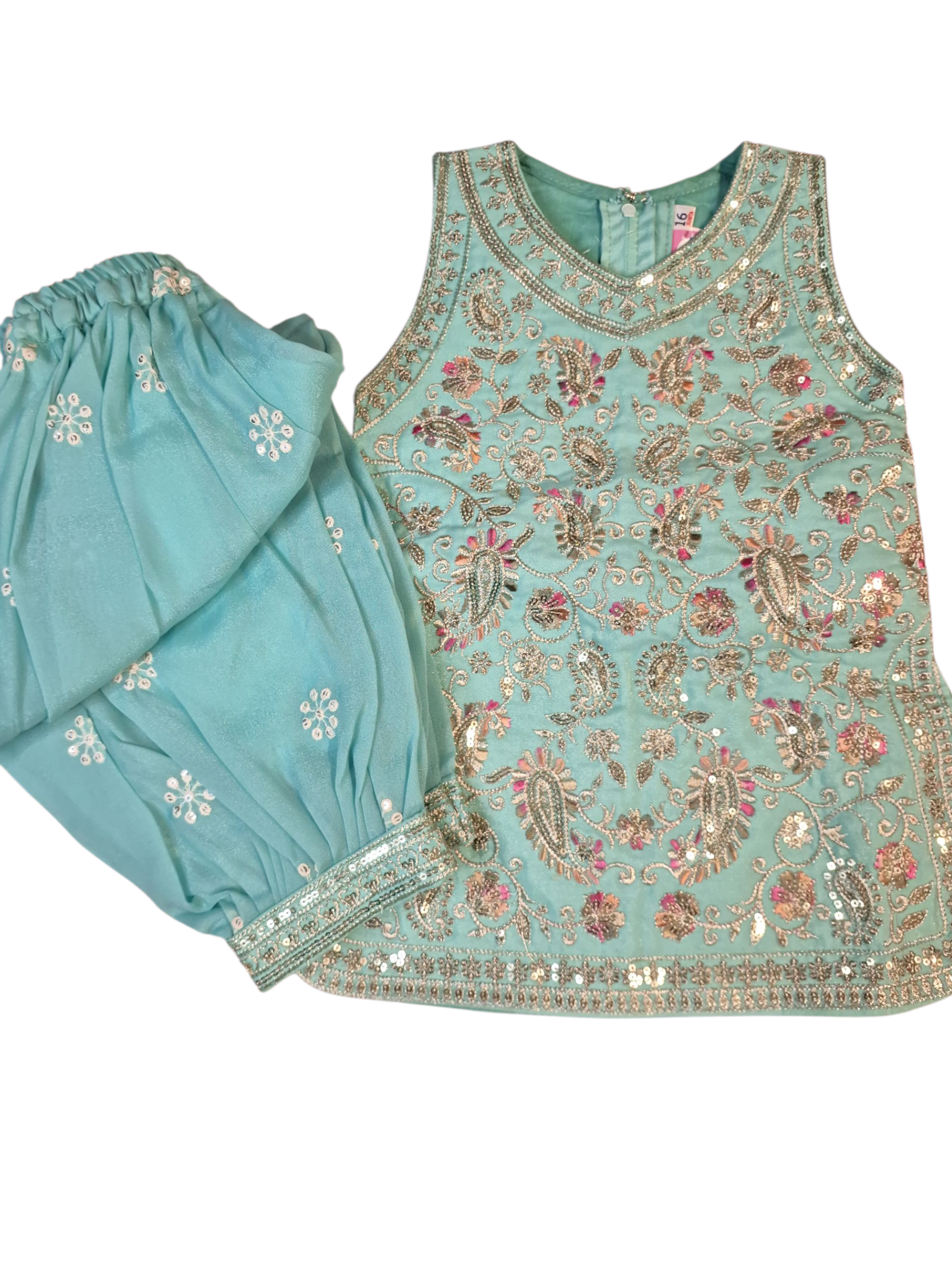 Baby's sea green salwar suit, size 16 (1 years older), 18 (1.5 years older), 20 (2 years)