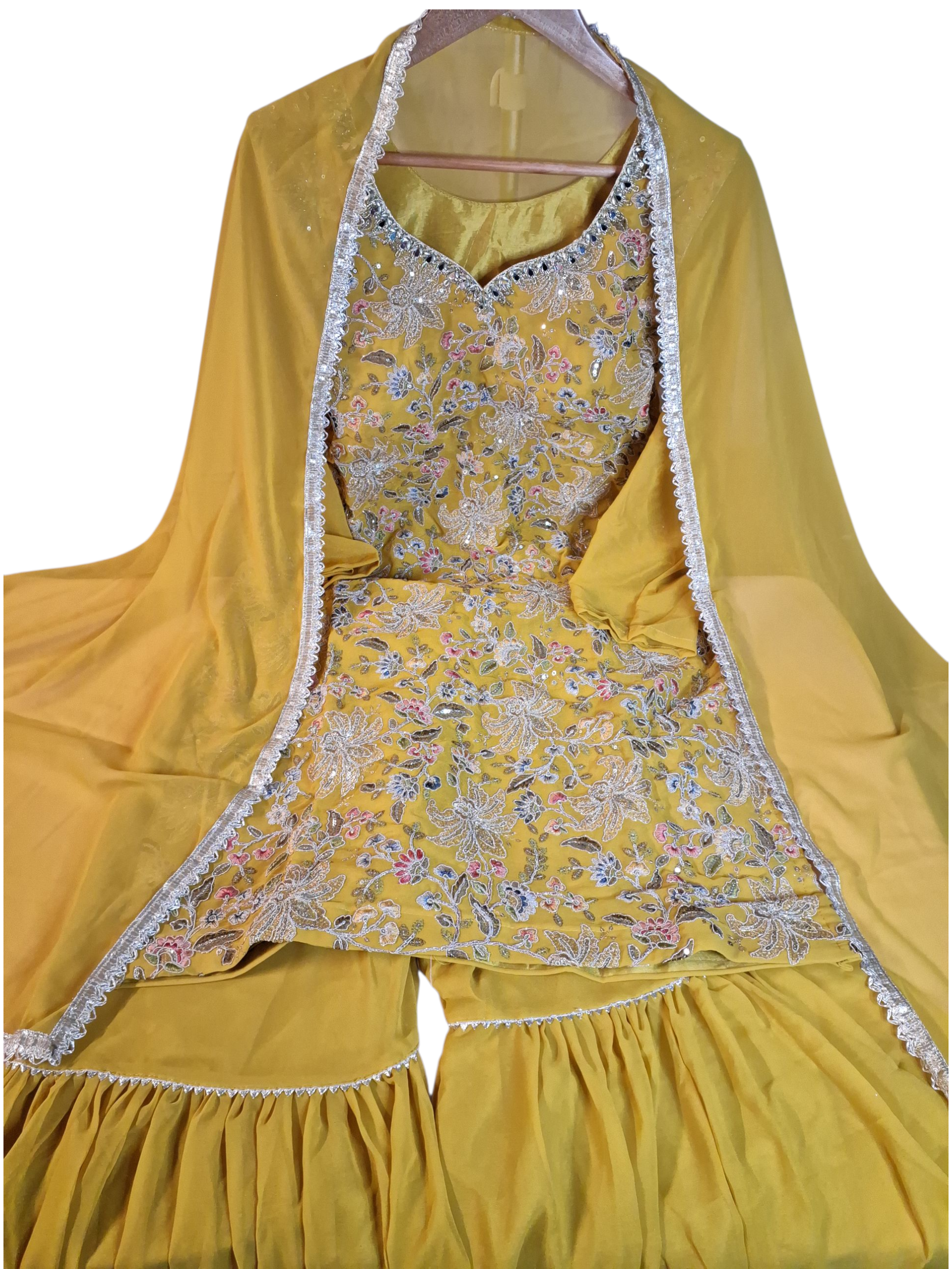Mustard yellow Garara/ Sharara suit, size 38 