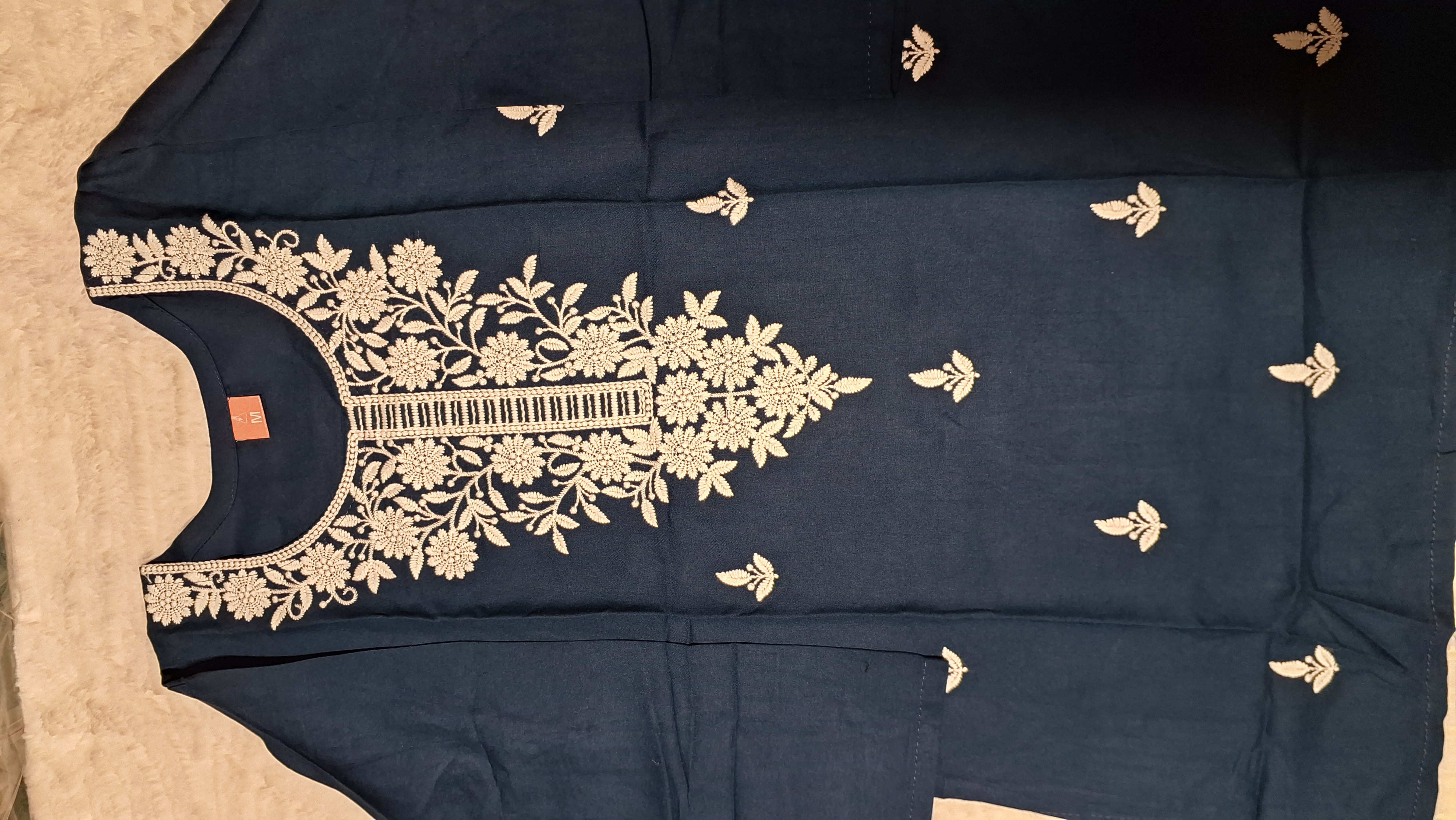 Blue Lakhnavi Embroidered Kurti/ top