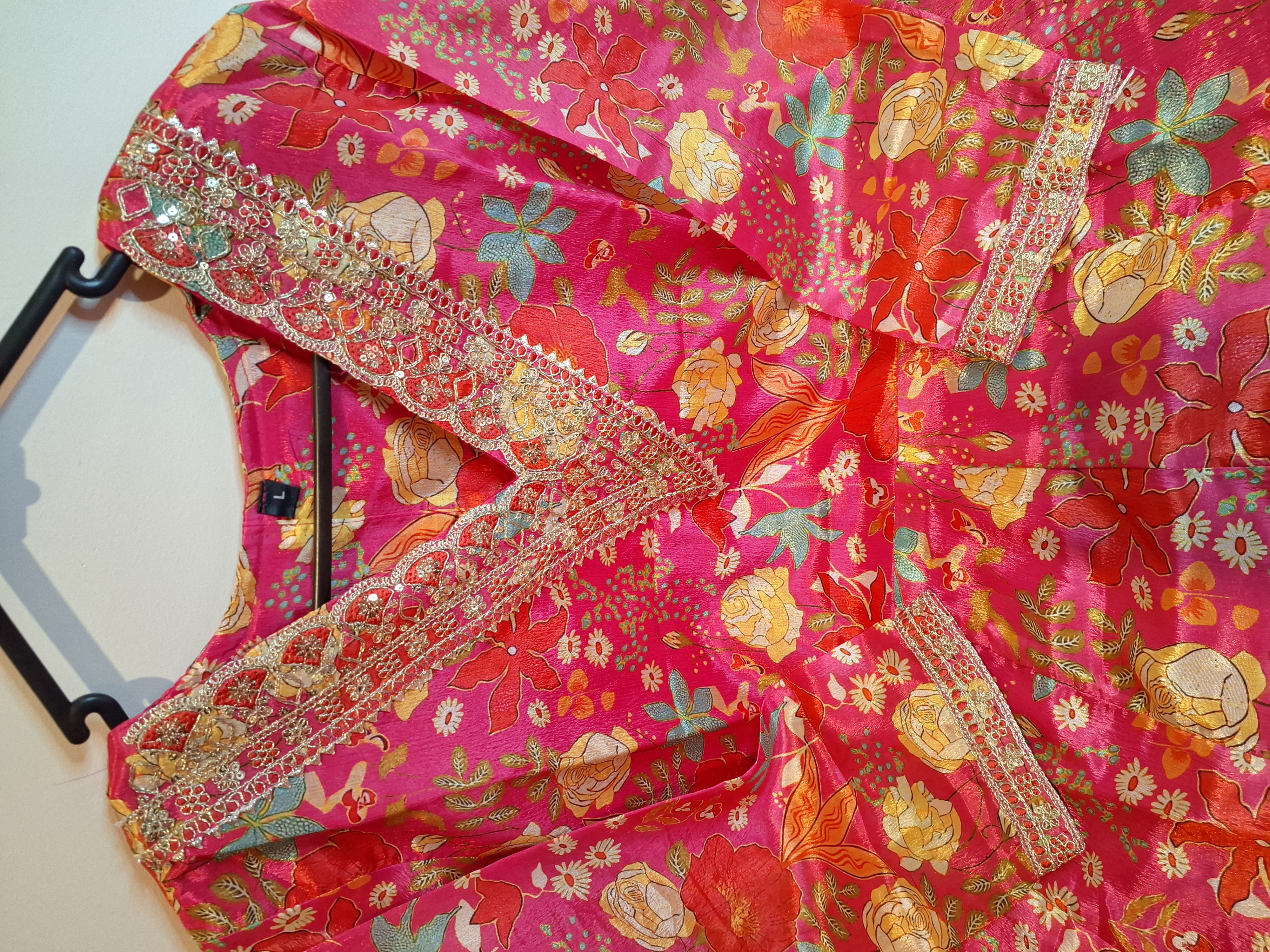 Pink with Multicolor peplum Sharara suit, size 42