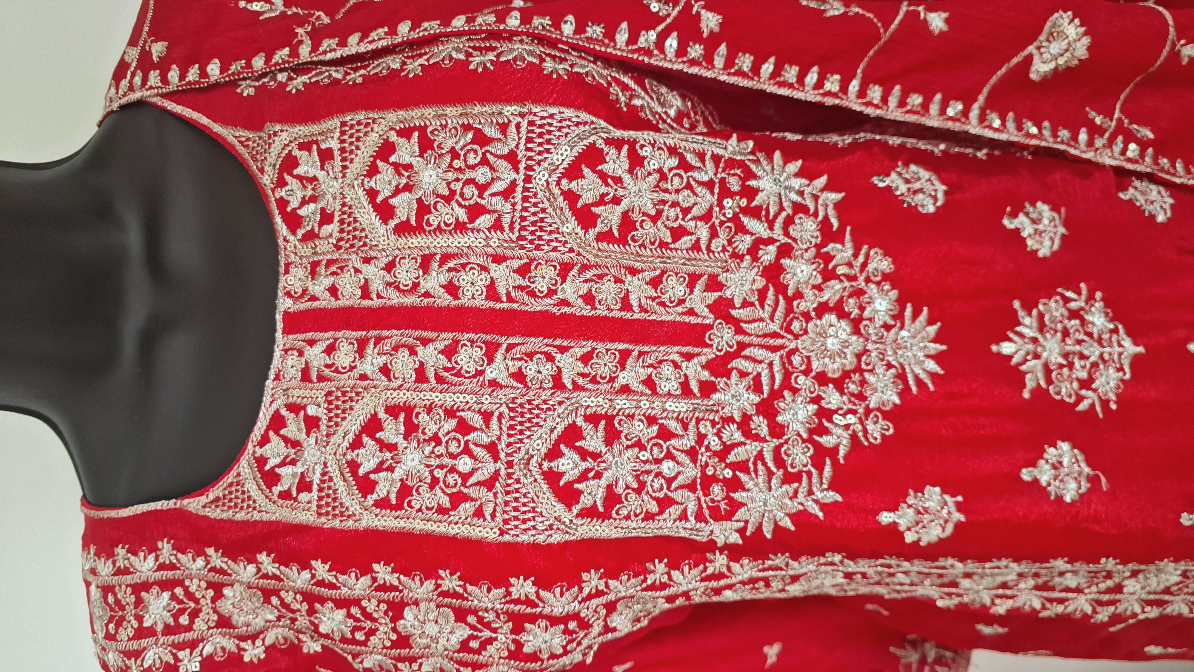 Embroidered Red lehanga look palazzo, size 40